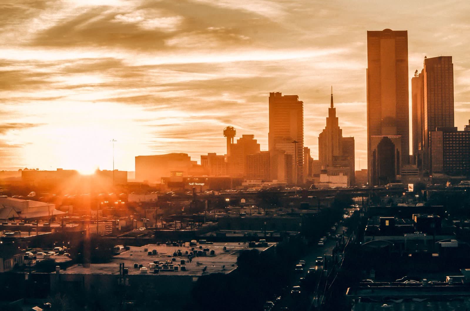The Dallas skyline at sunset