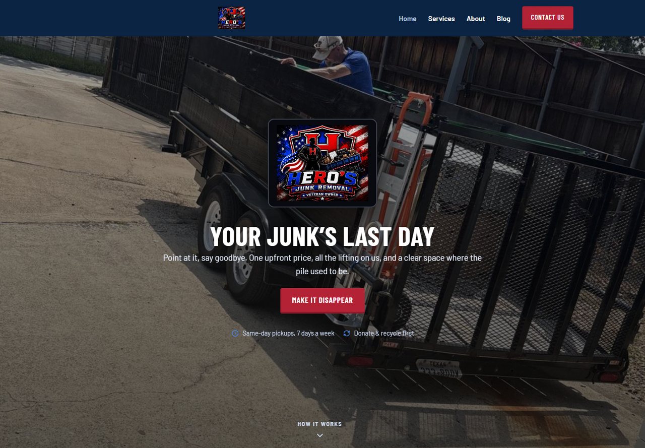 The Hero's Junk Removal homepage