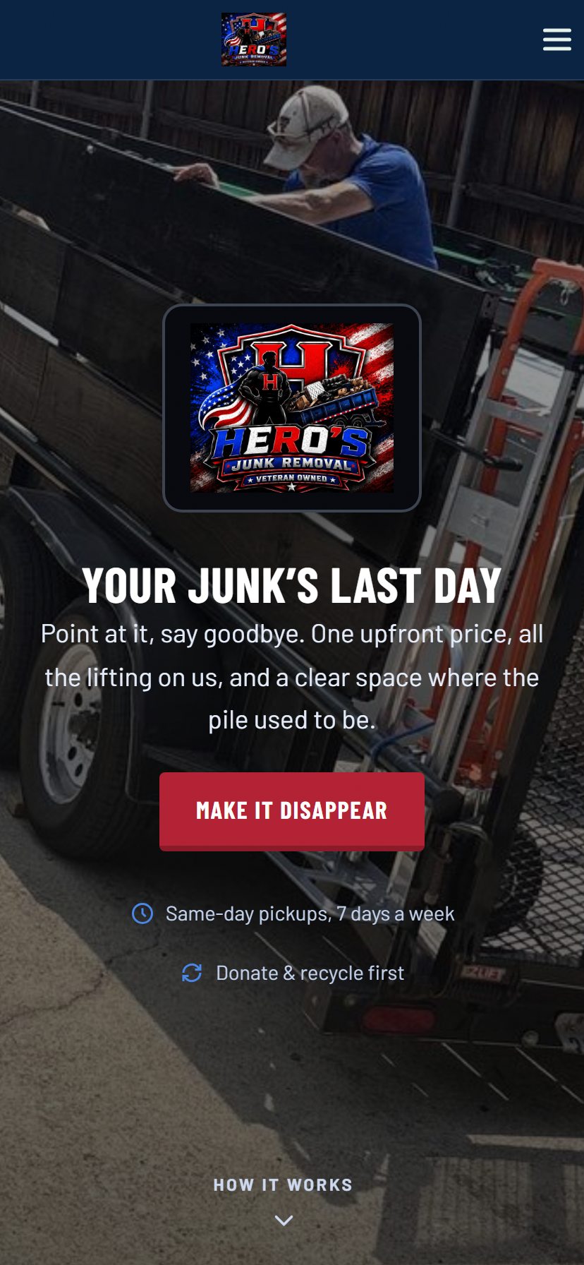 The Hero's Junk Removal site on a phone